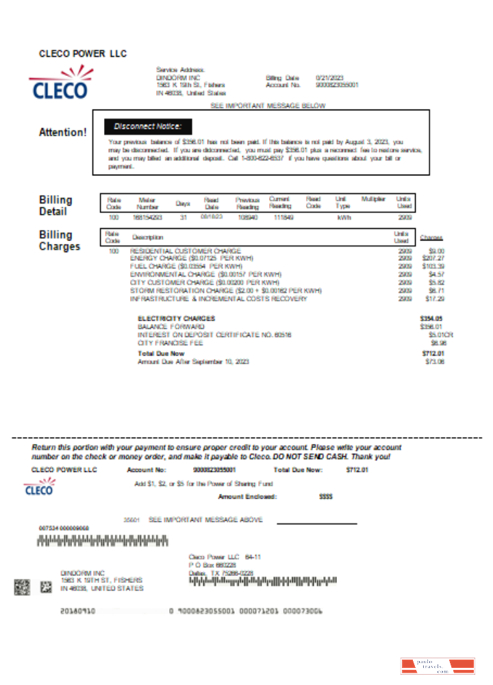 Louisiana Cleco Power electricity utility business bill,  SCR PSD template